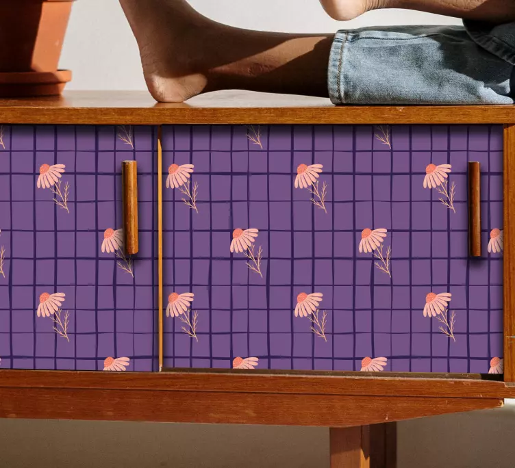 αυτοκόλλητο με καρό μοτίβο με μαργαρίτες - TenStickers