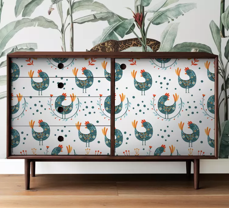 αυτοκόλλητο επίπλων κοτόπουλων και λουλουδιών - TenStickers