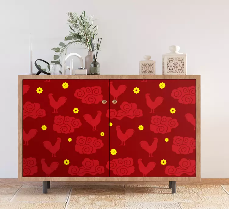 αυτοκόλλητο κοτόπουλο μοτίβο κινεζικού στυλ επίπλων - TenStickers