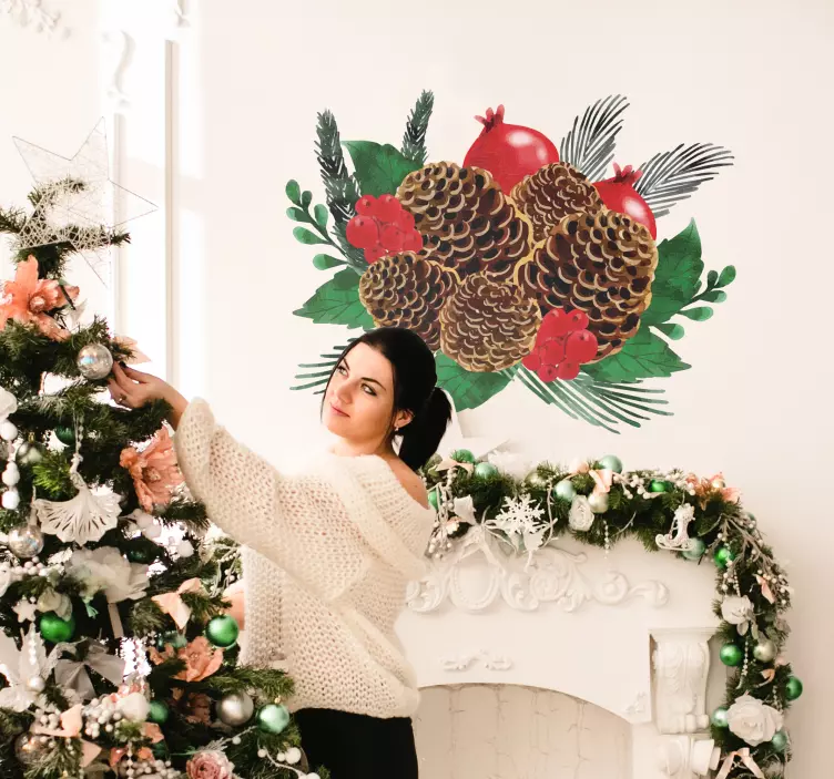 αυτοκόλλητο τοίχου στεφάνι πεύκων Χριστουγέννων - TenStickers