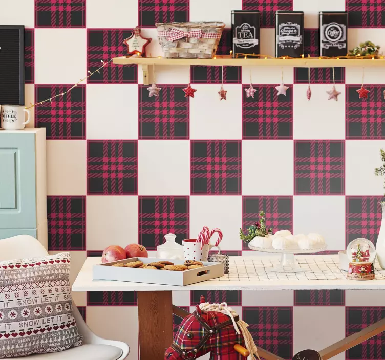 αυτοκόλλητο πλακιδίων ταρτάν Χριστουγέννων - TenStickers