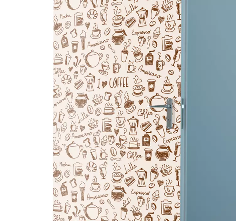 αυτοκόλλητο πόρτας σχέδια φλιτζάνια καφέ - TenStickers