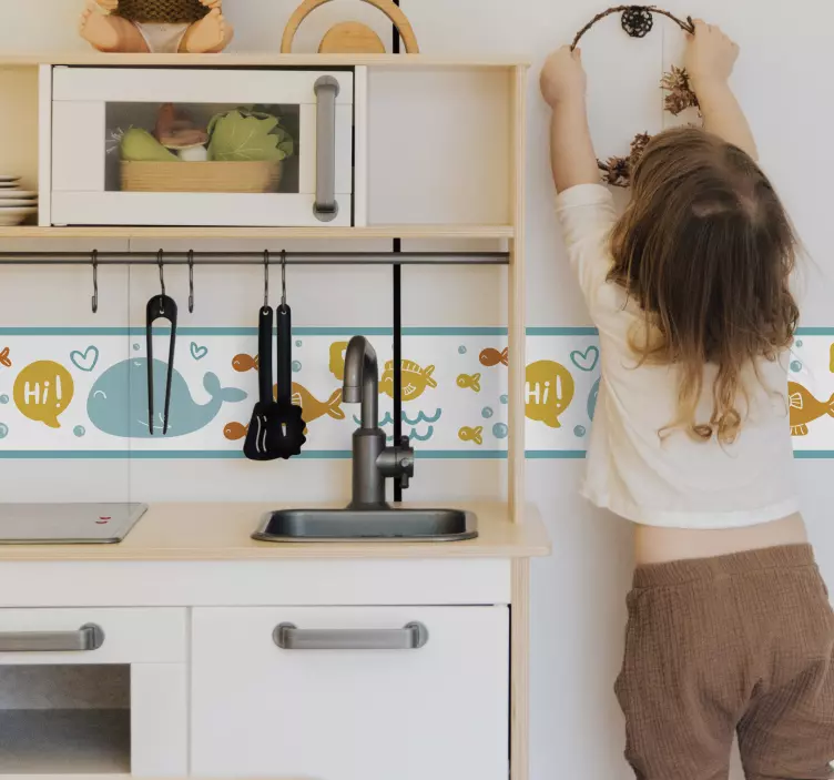 αυτοκόλλητο με πολύχρωμα και χαρούμενα σύνορα τοίχων του ωκεανού - TenStickers