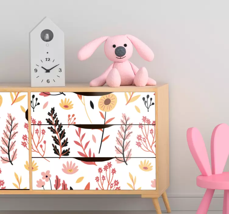 πολύχρωμα λουλούδια πάνω από ένα λευκό αυτοκόλλητο επίπλων - TenStickers