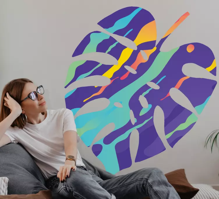 αυτοκόλλητο πολύχρωμο φύλλα αφηρημένη τέχνη τοίχο - TenStickers