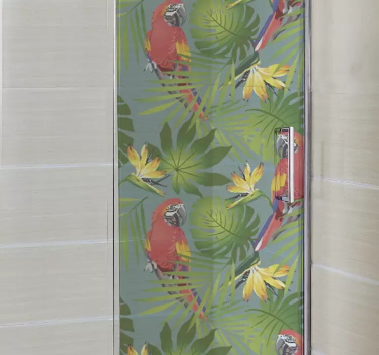 παπαγάλοι σε μπλε μαύρο υπόβαθρο ντους αυτοκόλλητο οθόνης - TenStickers