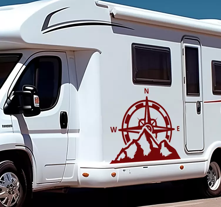 αυτοκόλλητο τροχόσπιτα Πυξίδα και βουνά - TenStickers