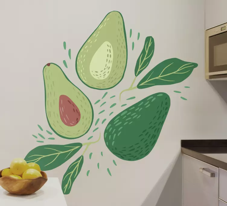 αυτοκόλλητο σύνθεση αβοκάντο και φύλλα κουζίνας - TenStickers