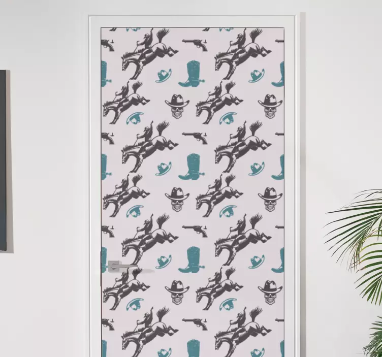 καουμπόη στοιχεία αλογάκι μοτίβο πόρτας αυτοκόλλητο - TenStickers