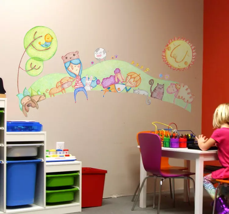 αυτοκόλλητο με κραγιόν ζώο τοπίο - TenStickers