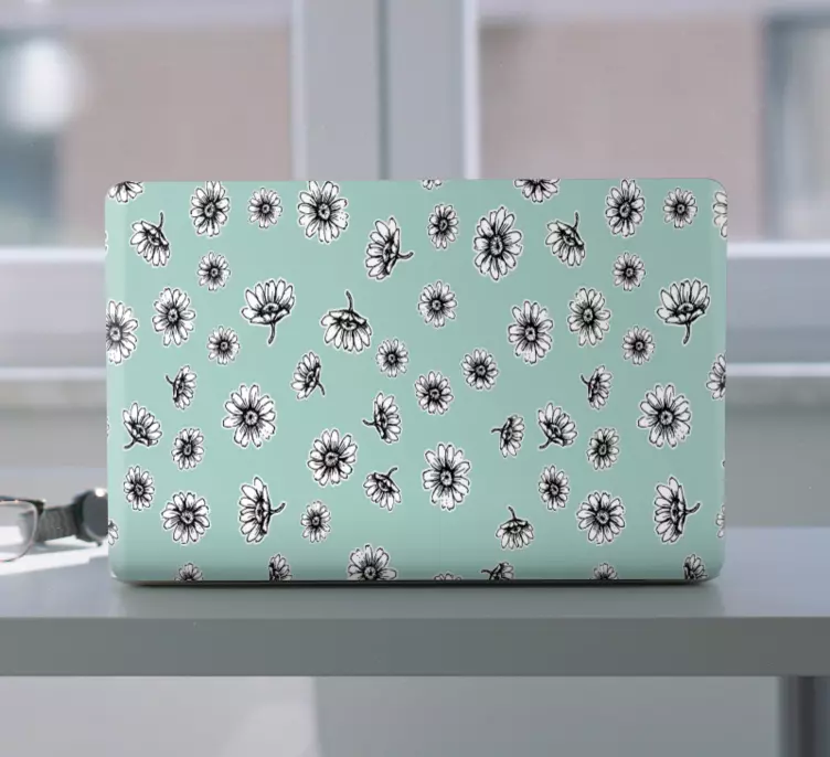 χαριτωμένο μοτίβο με λευκό δέρμα χαμομήλι laptop - TenStickers