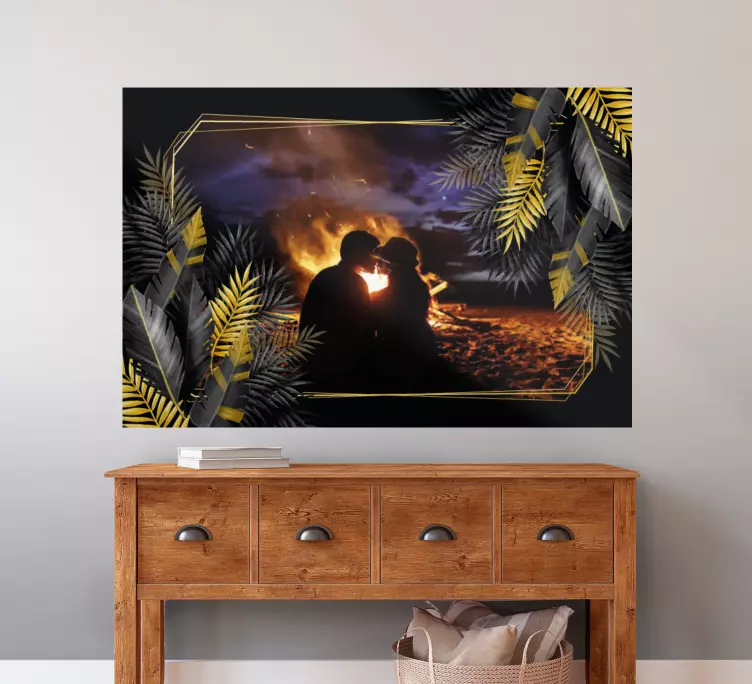 σκούρα φύλλα αυτοκόλλητα τοίχου κορνίζας - TenStickers