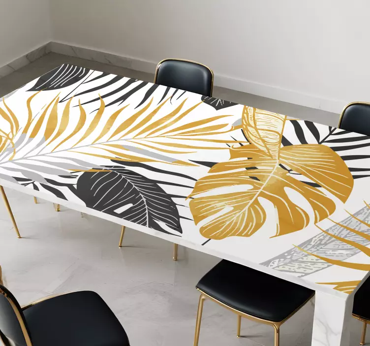 αυτοκόλλητο τραπεζαρία σκούρα γκρίζα & χρυσαφένια φύλλα - TenStickers