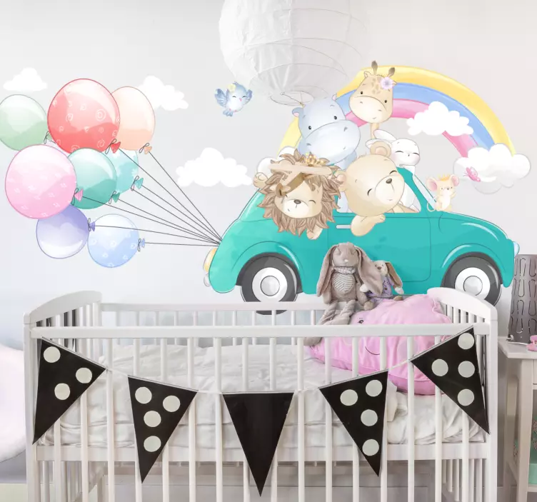 Αυτοκόλλητο για παιδιά αυτοκίνητο περιπέτειας με ζώα - TenStickers