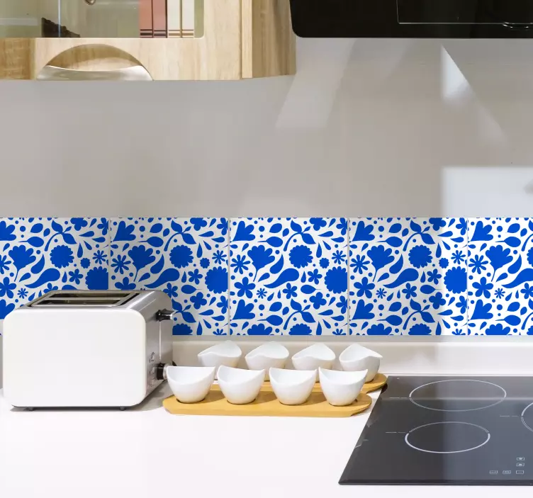 αυτοκόλλητο κεραμιδιών delfts με μπλε λουλούδια - TenStickers