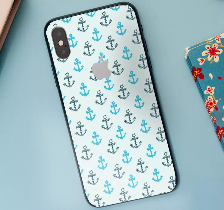 παραμορφωμένη μπλε άγκυρα μοτίβο iphone decal - TenStickers