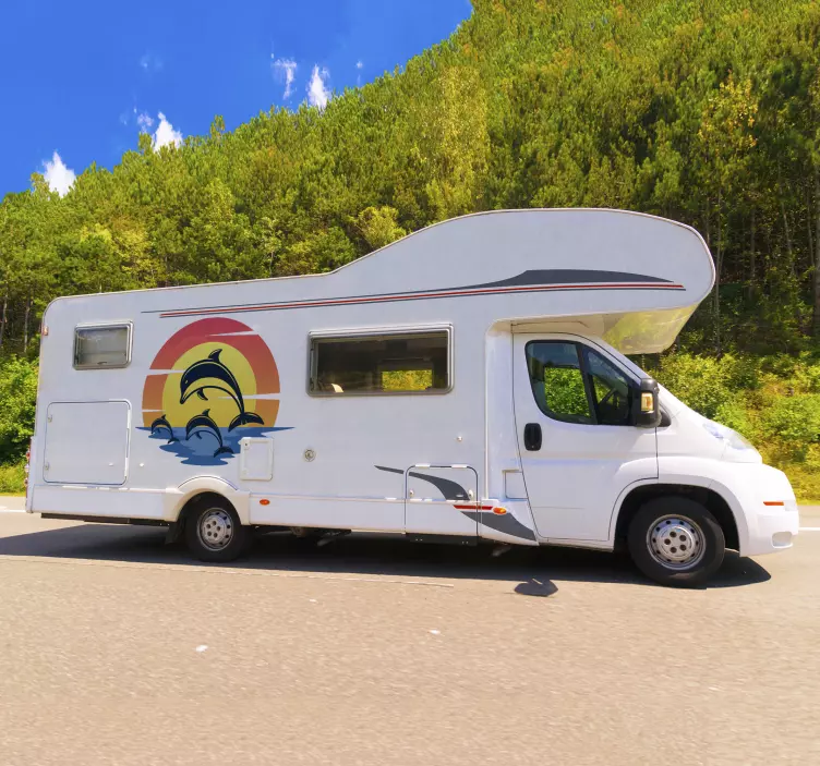 Αυτοκόλλητο με τα δελφίνια στο ηλιοβασίλεμα αυτοκινούμενο ψάρι - TenStickers