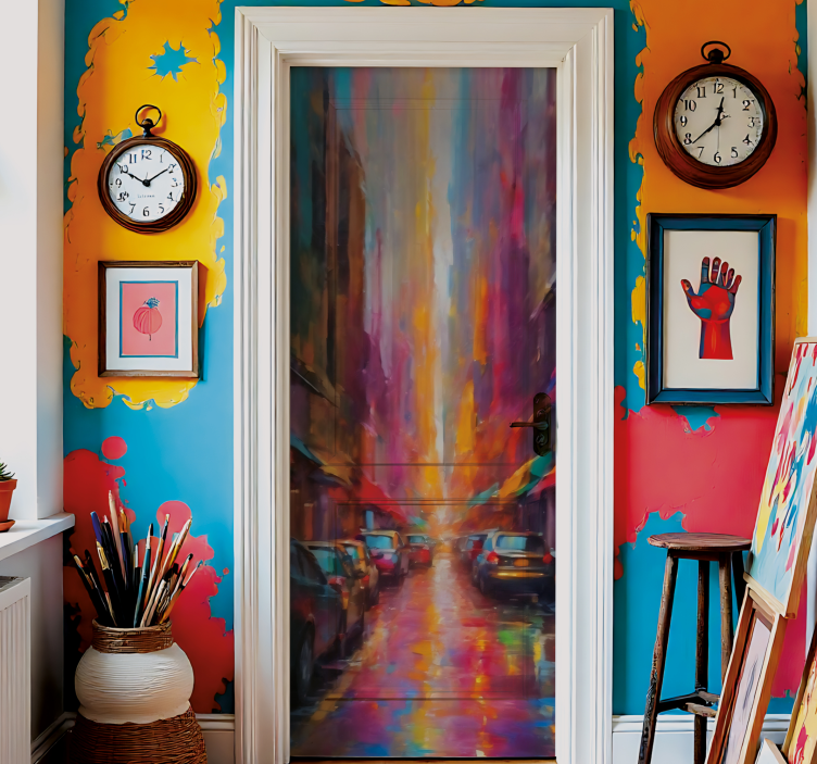 Αυτοκόλλητο πόρτας τέχνη του δρόμου της πόλης - TenStickers