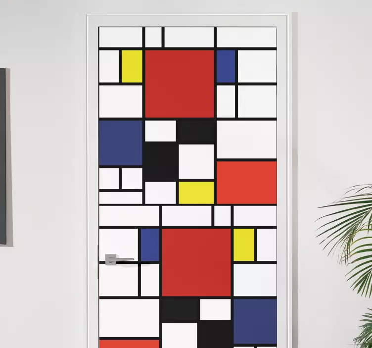 Αυτοκόλλητο πόρτας γεωμετρικά μπλοκ mondrian - TenStickers