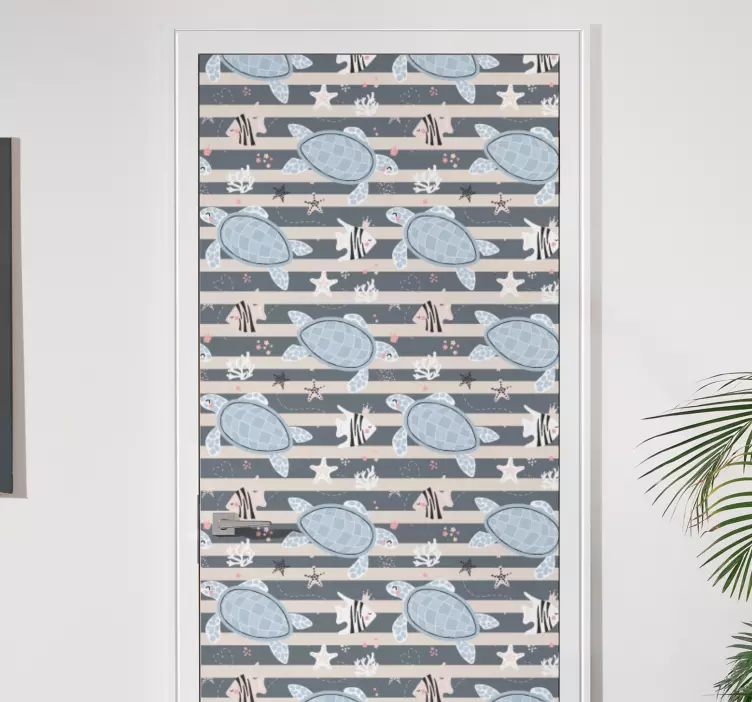 Αυτοκόλλητο πόρτας σχέδιο μοτίβου χελώνας - TenStickers