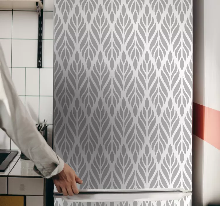 αυτοκόλλητο ψυγείο με έθνικ floral γκρι μοτίβο - TenStickers