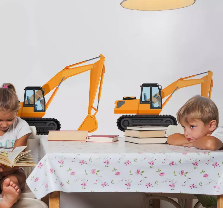 αυτοκόλλητο εκσκαφέας δύο μηχανές κινουμένων σχεδίων - TenStickers