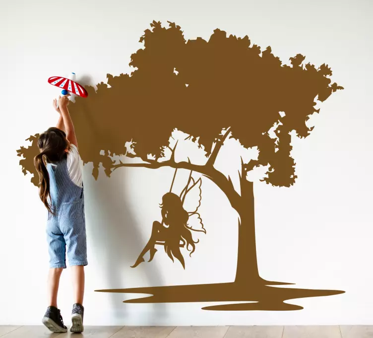 νεράιδα σε κούνια σιλουέτα παραμύθι decal - TenStickers