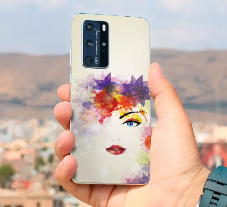μόδα κορίτσι και σχέδιο λουλουδιών huawei decal - TenStickers