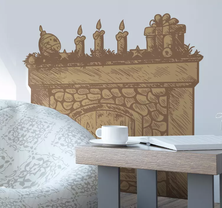 αυτοκόλλητο τζάκι vintage Χριστούγεννα - TenStickers