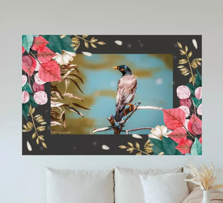 λουλούδια και καφέ αυτοκόλλητα τοίχου για σαλόνι - TenStickers