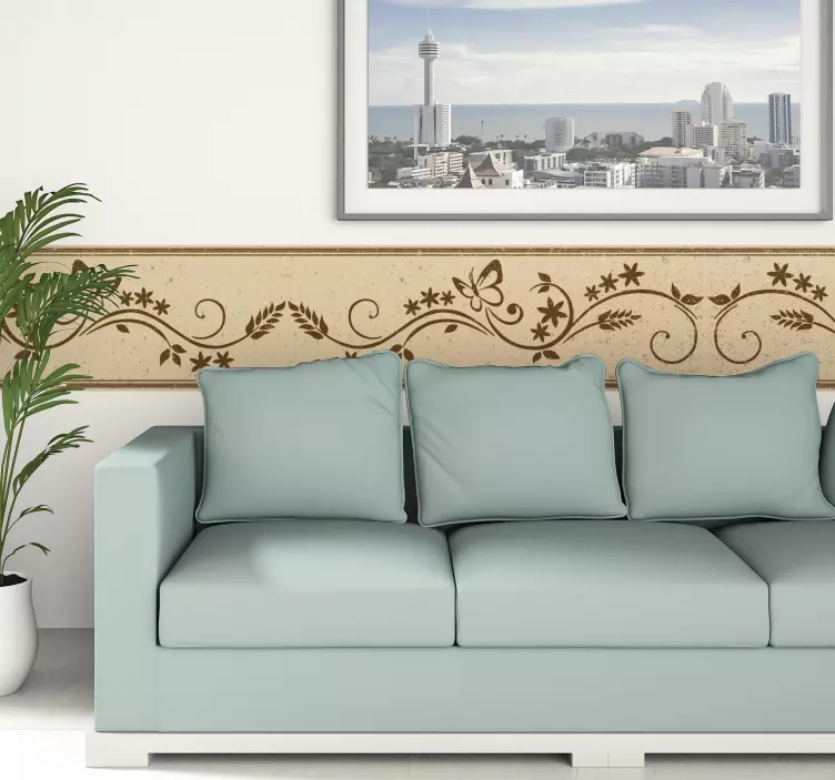 αυτοκόλλητο με περίγραμμα λουλουδιών με πεταλούδες - TenStickers