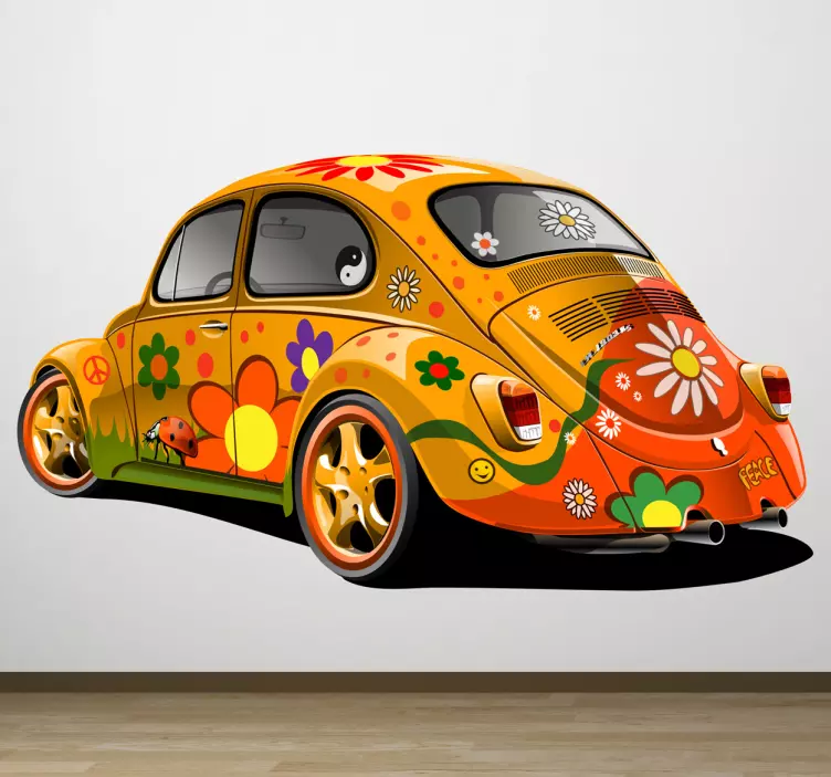 αυτοκόλλητο με floral desig hippie beetle car - TenStickers