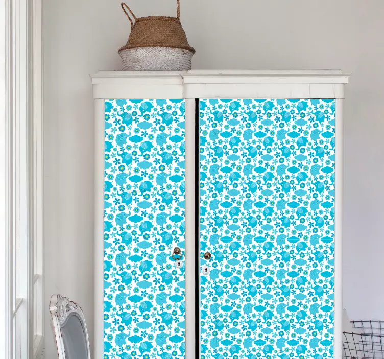 ταπετσαρία λουλουδάτο μοτίβο ελέφαντα - TenStickers