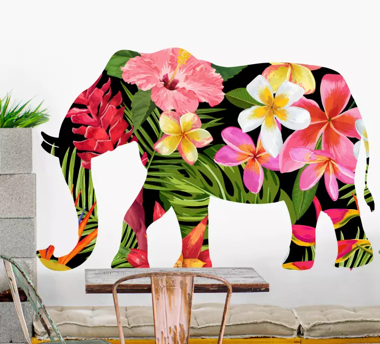 Floral ελέφαντα άγρια ζώα decal - TenStickers