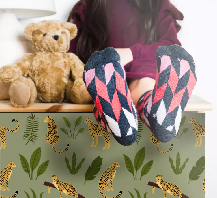 αυτοκόλλητο επίπλων με σχέδιο floral ζούγκλα λεοπάρδαλη - TenStickers