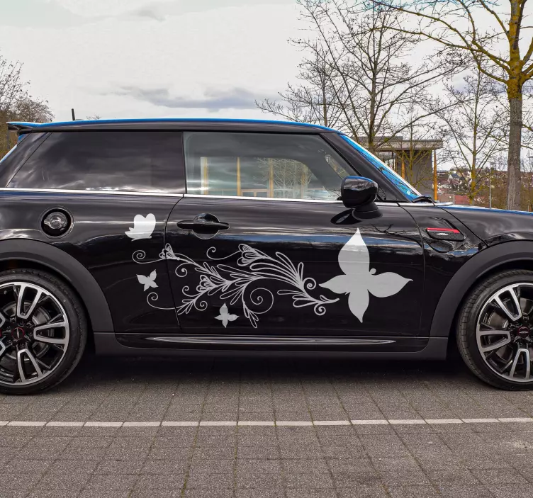 αυτοκόλλητο αυτοκινήτων και λουλουδιών πεταλούδων - TenStickers