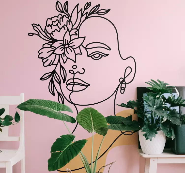 αυτοκόλλητο τοίχου λουλουδιών κεφάλι γραμμών λουλουδιών - TenStickers