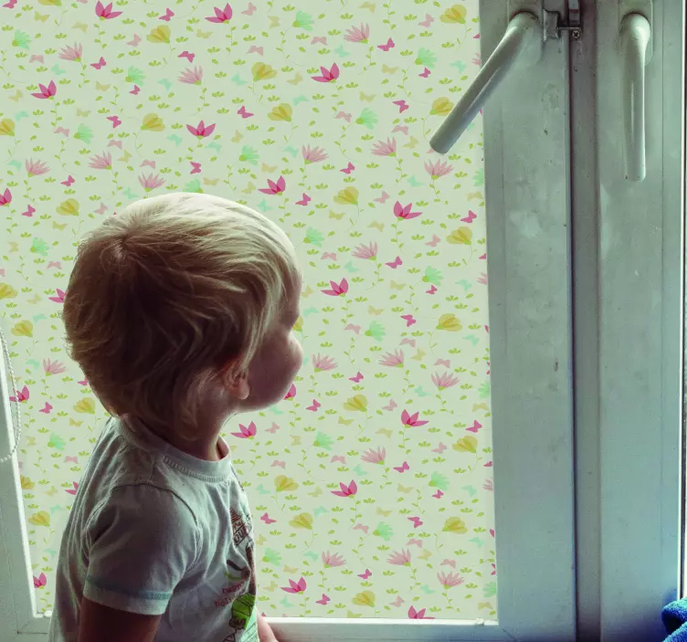 αυτοκόλλητο παράθυρο με λουλούδια και πεταλούδες - TenStickers