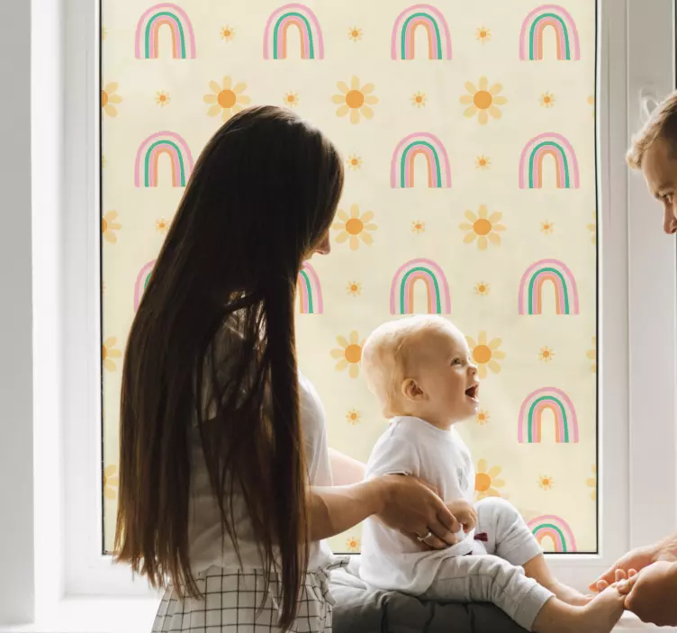 λουλούδια και ουράνια τόξα αυτοκόλλητο παραθύρου - TenStickers