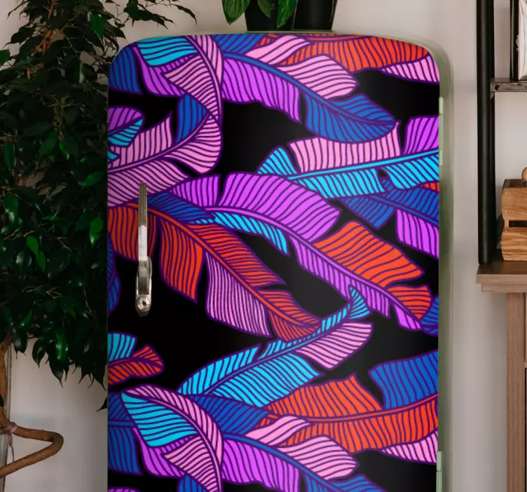 αυτοκόλλητα ψυγεία ζωηρό μοτίβο φύλλων - TenStickers