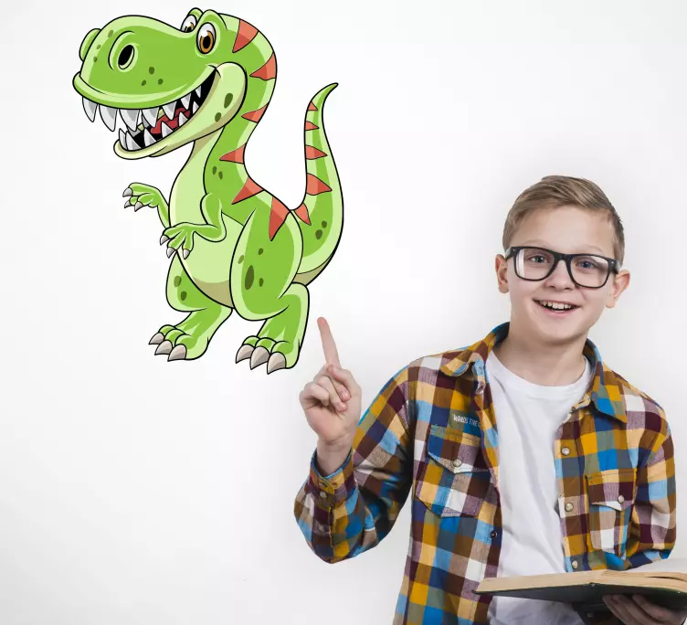 αυτοκόλλητο τοίχου αστείο πράσινο κινουμένων σχεδίων δεινόσαυρος - TenStickers