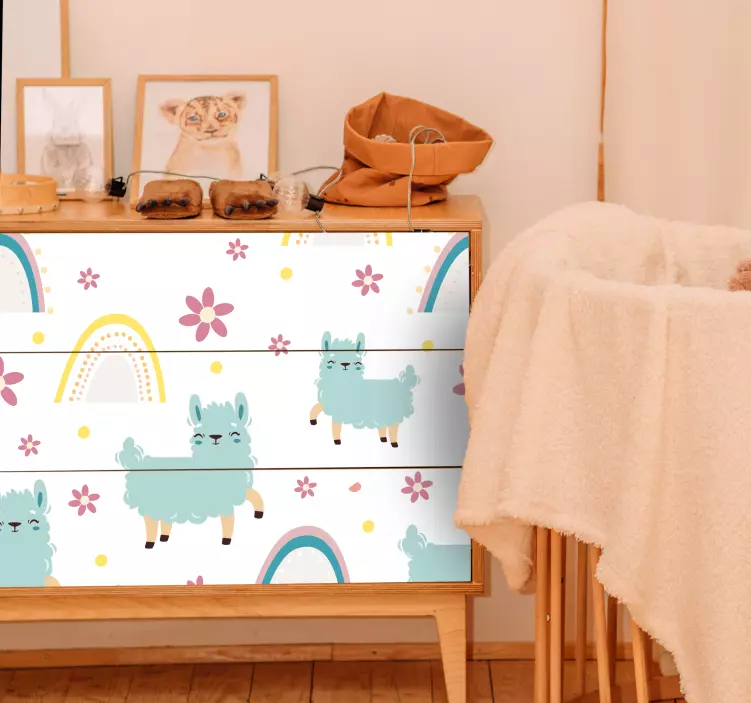 αυτοκόλλητο με αστεία πρόβατα μονόκερους με μοτίβα επίπλων - TenStickers