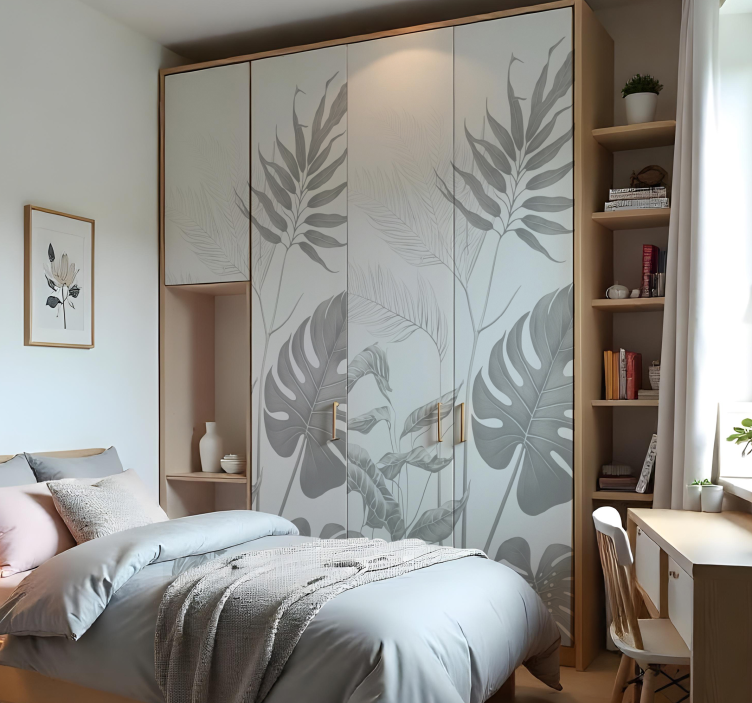 αυτοκόλλητο έπιπλα ασπρόμαυρα φυτά - TenStickers