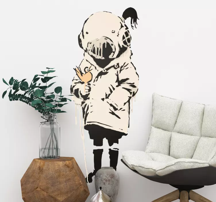 αυτοκόλλητο κορίτσι με πουλί banksy wall art - TenStickers