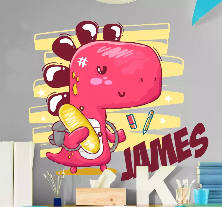 αυτοκόλλητο που πηγαίνει στο σχολείο dino με όνομα δεινόσαυρος - TenStickers