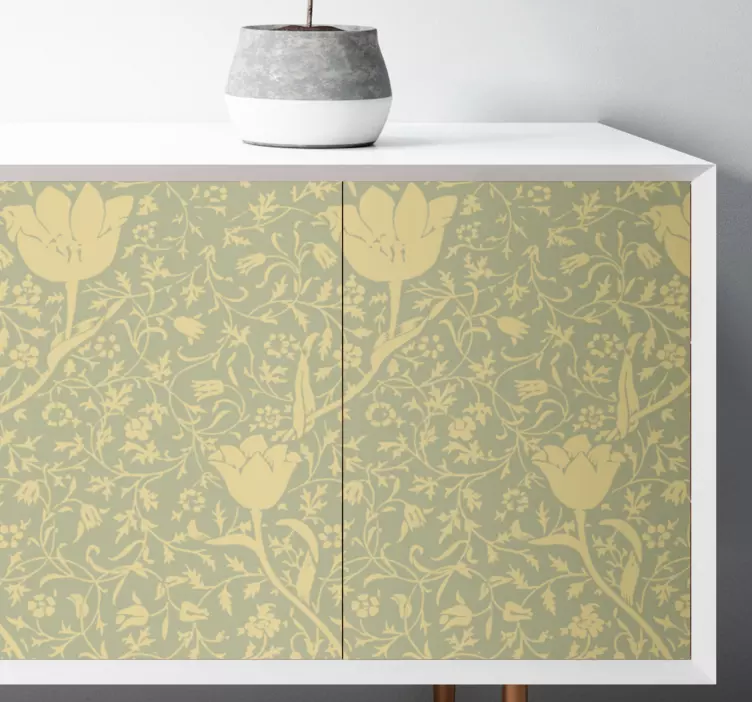 αυτοκόλλητο χρυσό και πράσινο λεπτό λουλουδάτο έπιπλο - TenStickers