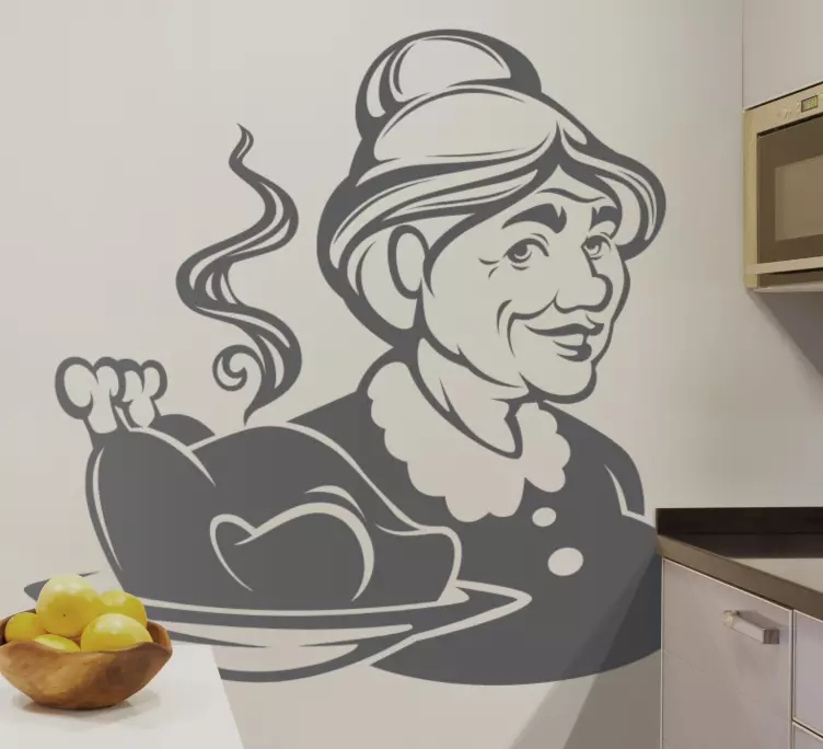 γιαγιά που κρατά ένα αυτοκόλλητο τοίχου κοτόπουλου - TenStickers