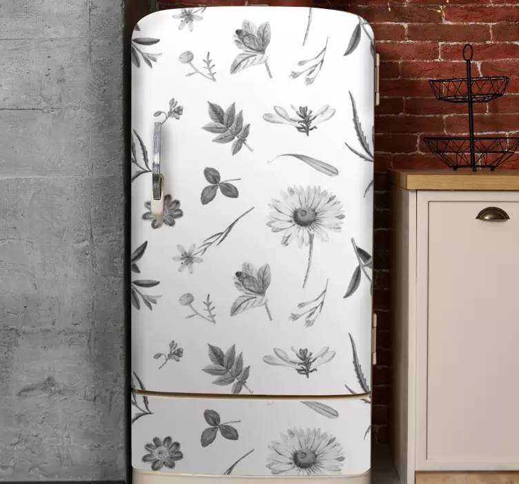 γκρι σπριντ λουλούδια ψυγείο αυτοκόλλητο - TenStickers