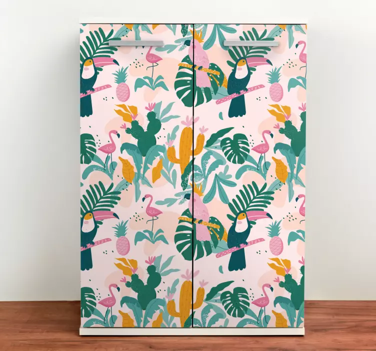 πράσινο πουλί και φύλλα χαλκομανία επίπλων - TenStickers