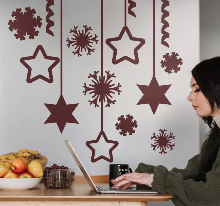 κρεμαστά αστέρια και νιφάδες χιονιού χριστουγεννιάτικο αυτοκόλλητ - TenStickers
